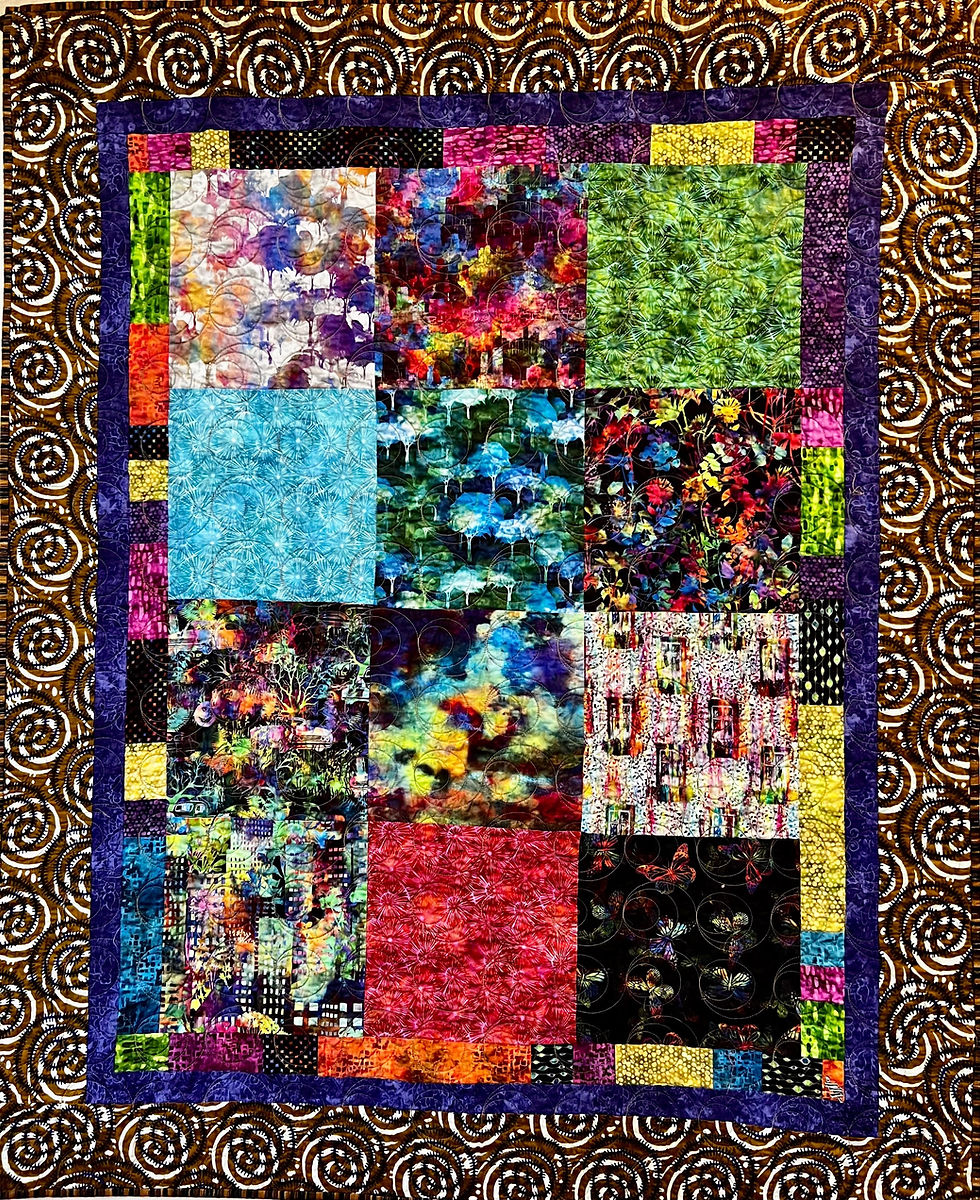 Hotlanta Nights, 39 X 48 inch art quilt by O.V. Brantley, 2024. For sale. $700.