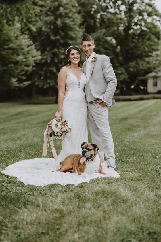 Wedding Couple at the Springfield Barn with Boxer Dog