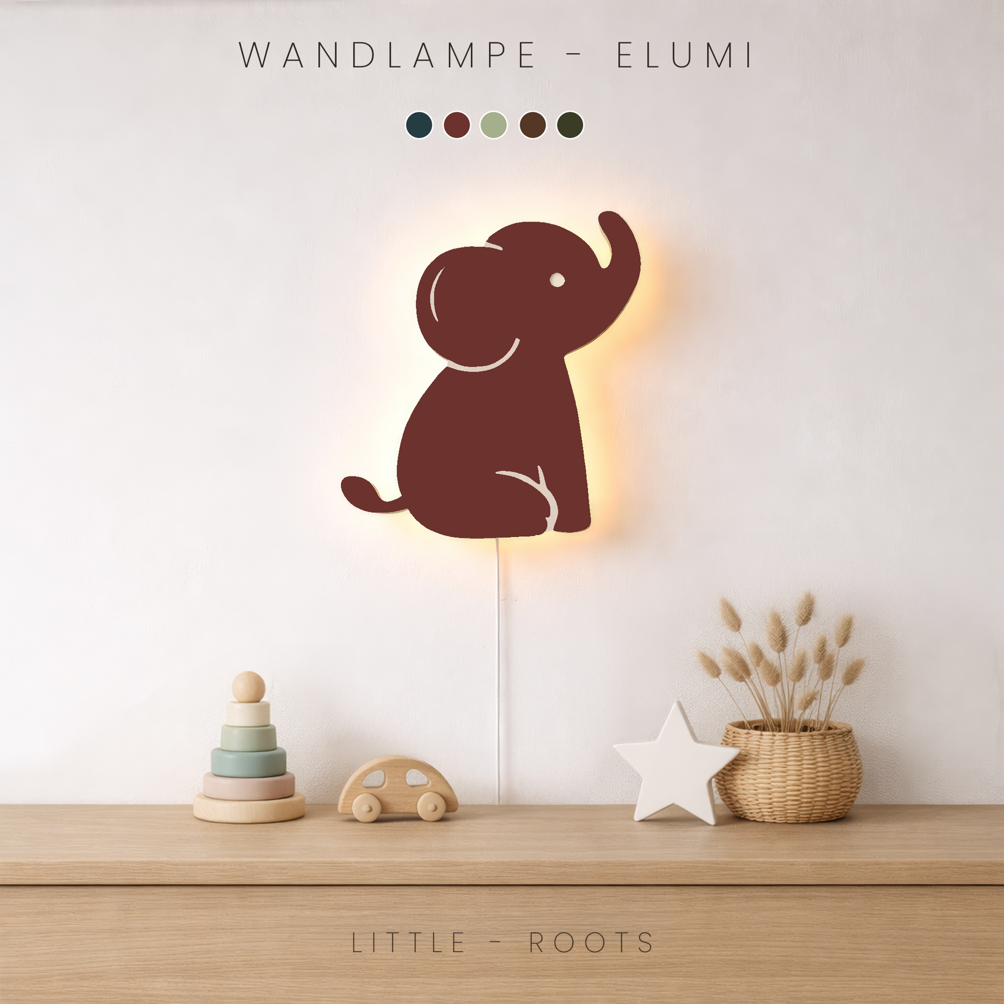 Minimalistische Wandlampe aus Holz für das Kinderzimmer mit warmweißem LED-Nachtlicht im modernen skandinavischen Design