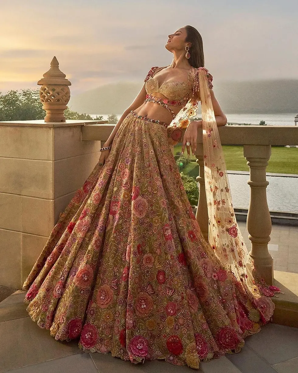Golden pink floral lehenga