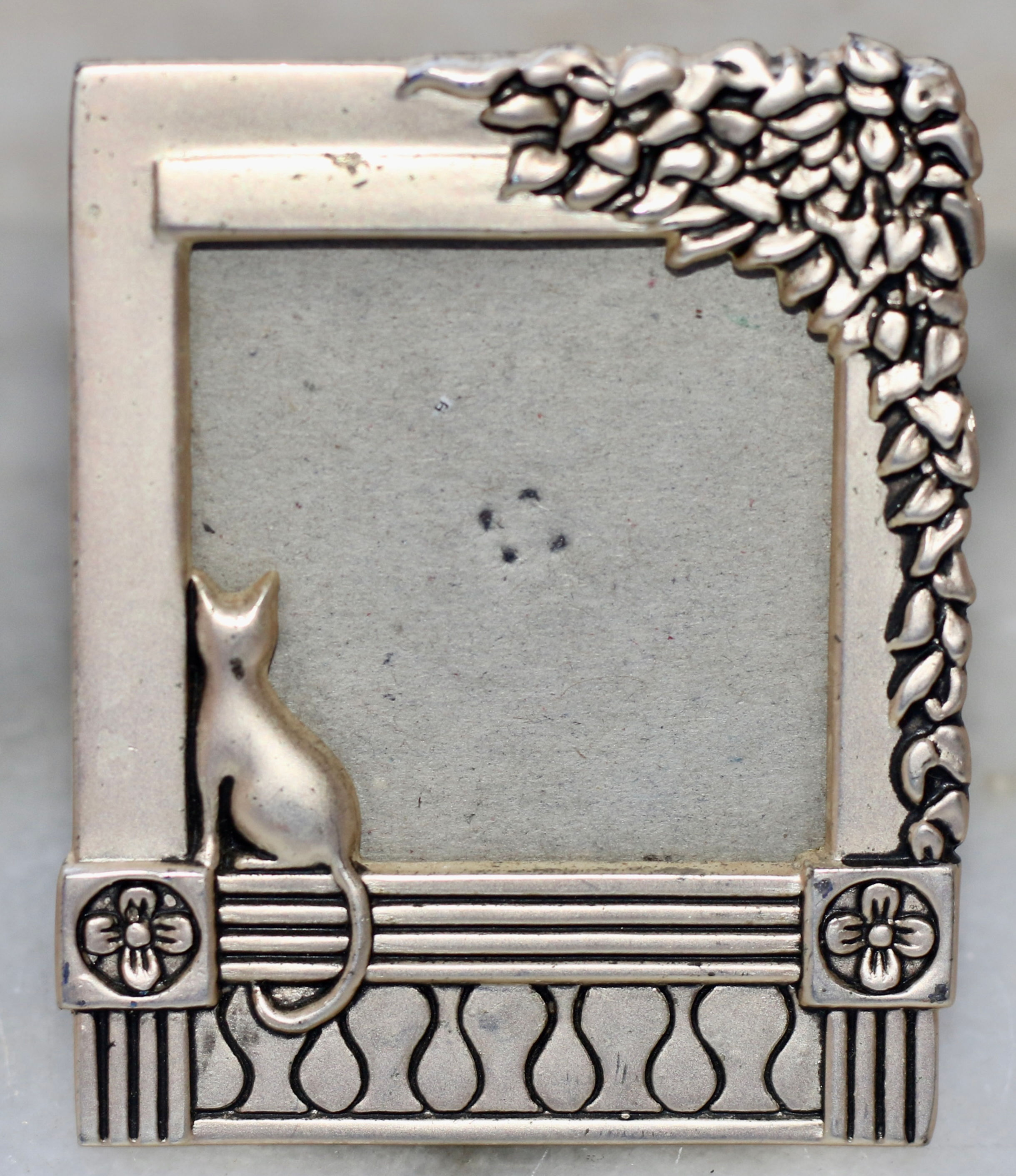 Preloved Cat on the Window Sill Metal Picture Frame, Floral Frame, Cat
