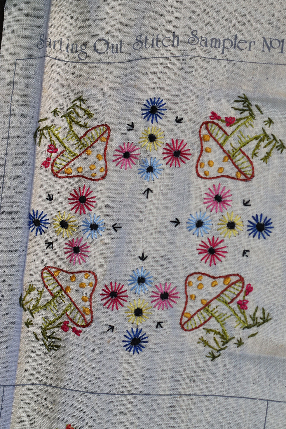 Miniatura: Preloved Butterfly and Mushroom Starting Out Stitch Samplers