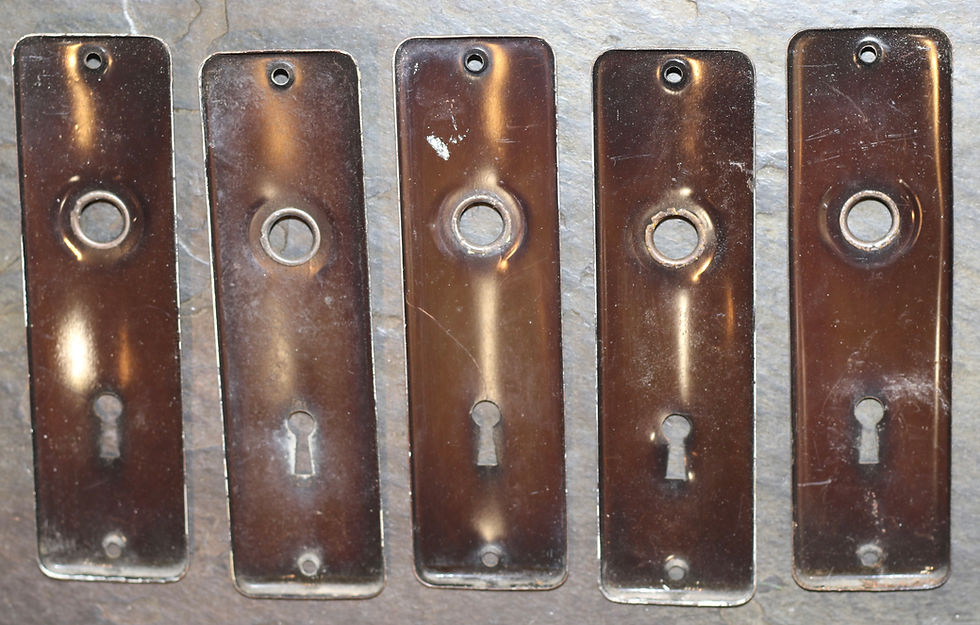 Miniature : Preloved Vintage Metal door knobs with metal bar and cover plates hardware