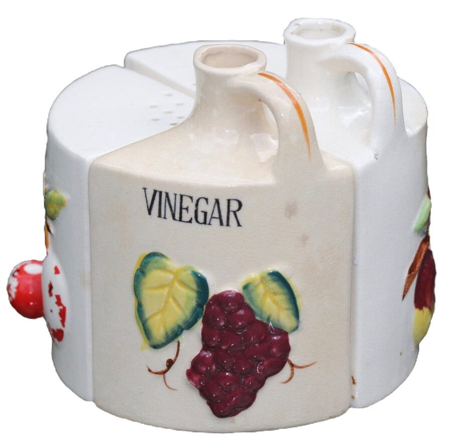 Preloved Round Cruet Set, Salt and Pepper shakers and Oil and Vinegar Set