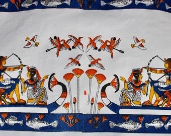 Thumbnail: Preloved Rectangular Tablecloth with 12 napkins, Egyptian Tablecloth, Tablecl