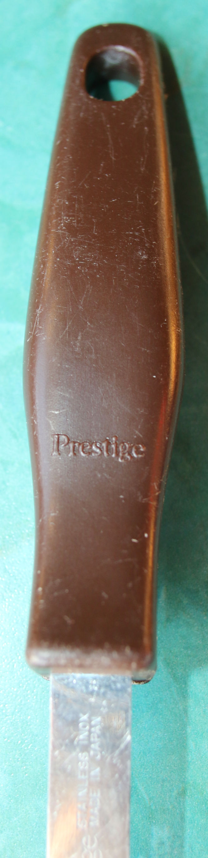 Miniature : Preloved Vintage Plastic-Handled Prestige Carving Fork with serrated fork prongs