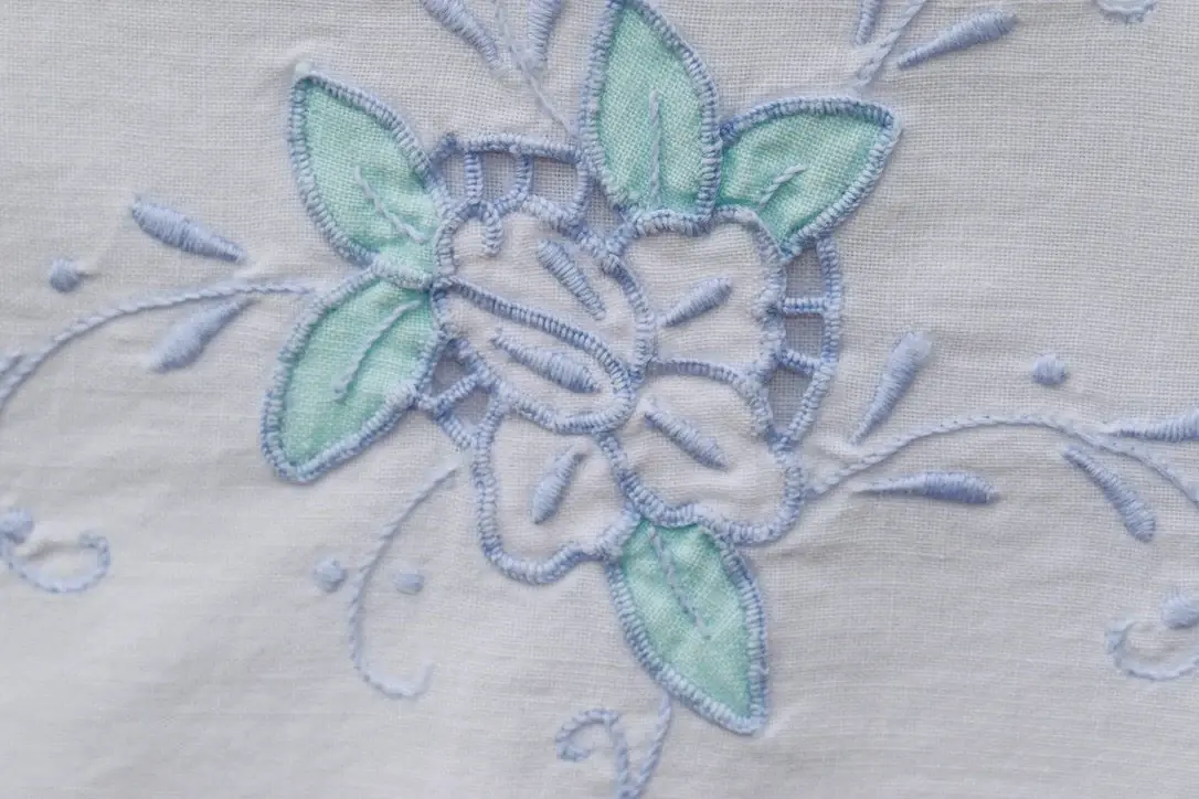 Vintage Embroidered hardanger pillowcase, floral pillowcase