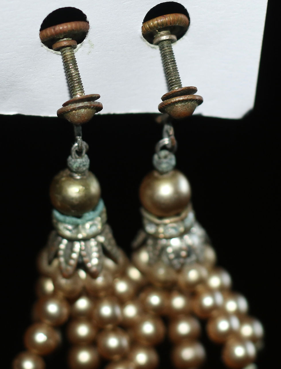 Miniature : Preloved Vintage faux pearl tassel drop earrings, beaded earrings