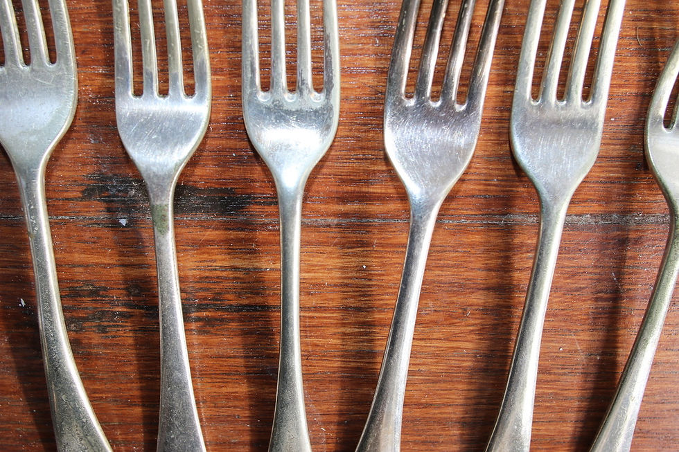 Thumbnail: Preloved Vintage mismatched EPNS forks, set of eight silver forks
