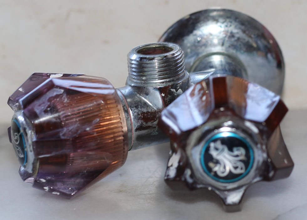 Thumbnail: Preloved Pair of vintage faucet taps or valves, Laundry Tub Taps