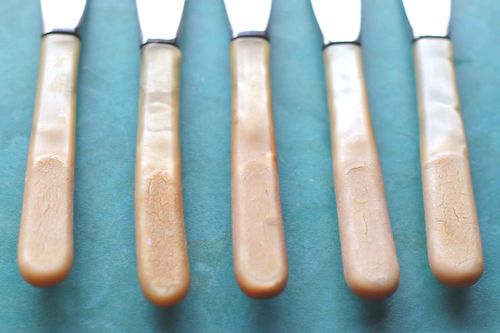 Thumbnail: Vintage set of five Biltmore gourmet luncheon knives with celluloid handles