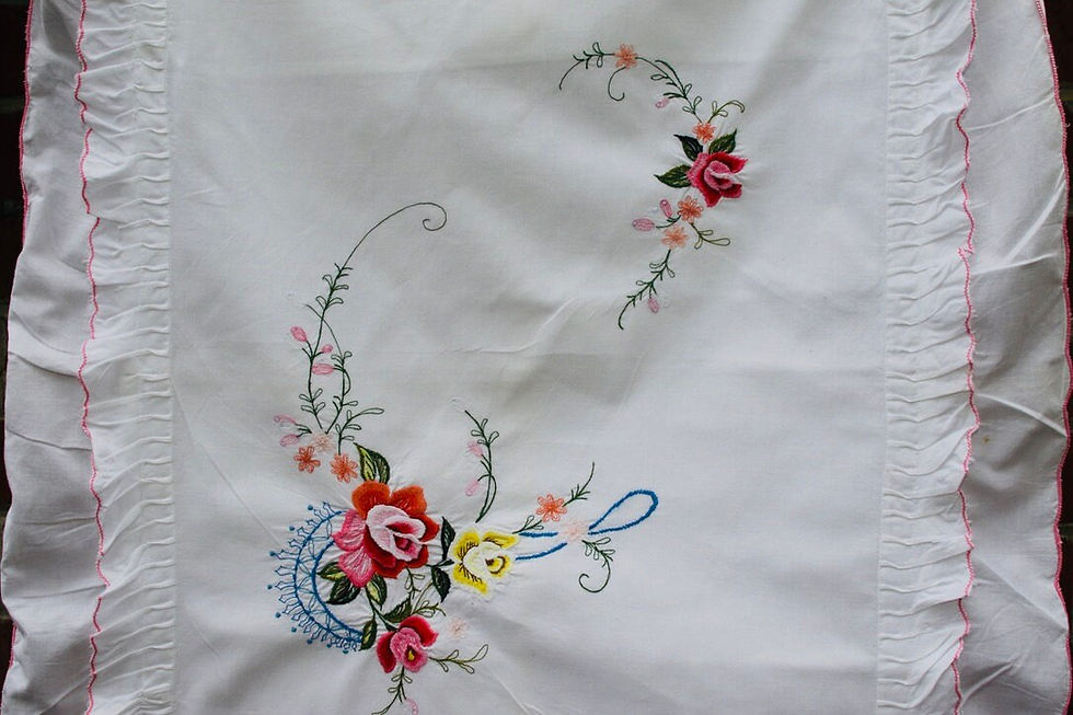 Miniatura: Vintage Embroidered pillowcase with ruffled edges