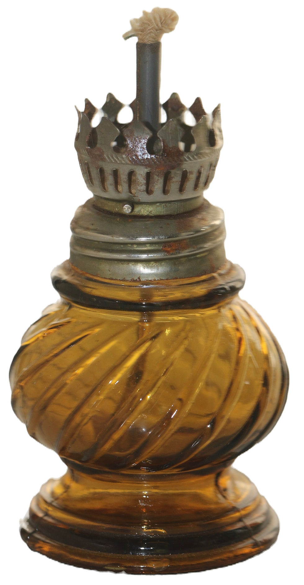 Миниатюра: Preloved Amber Glass Oil Lantern Lamp Body, Collar And Burner