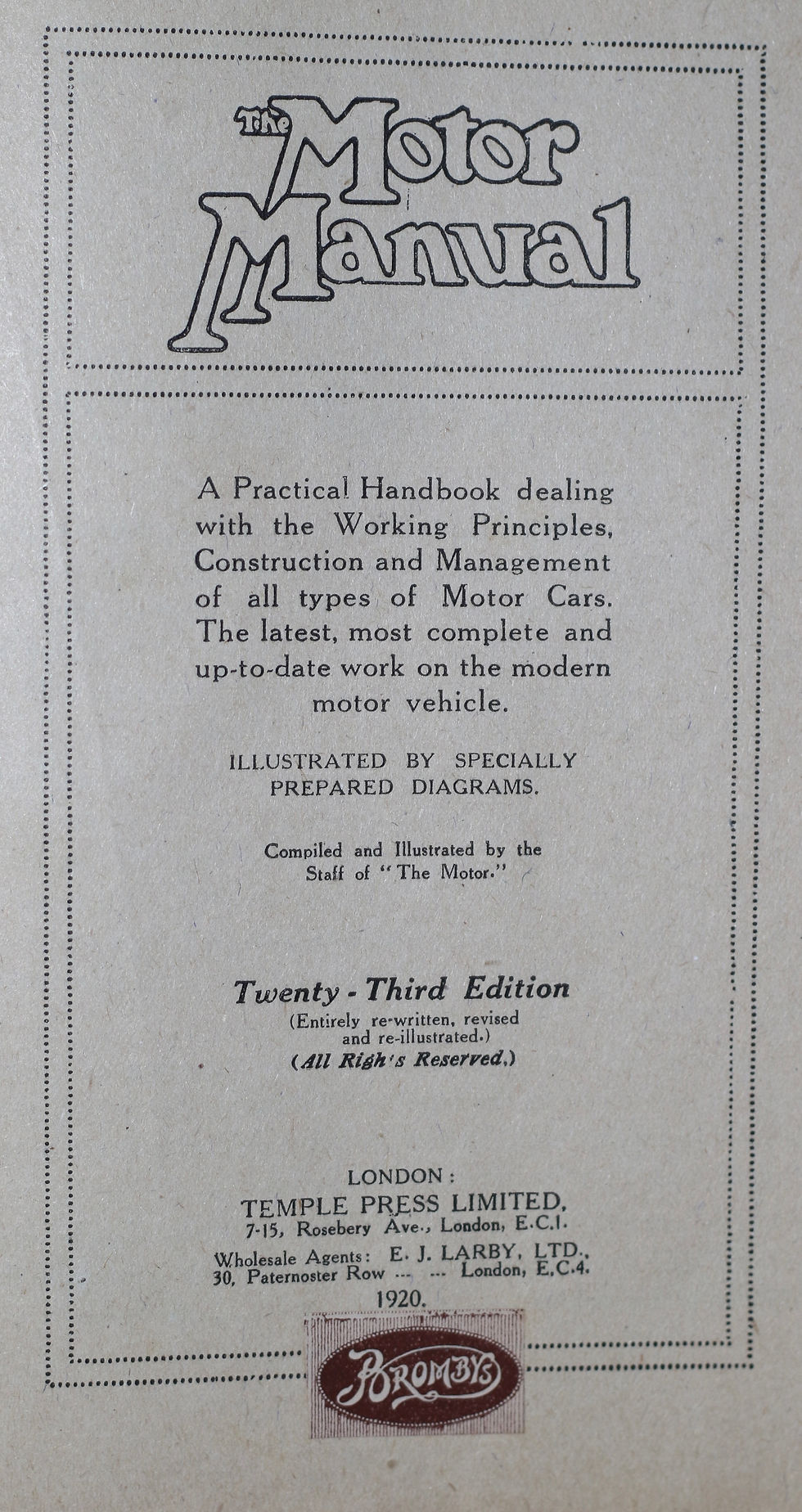 Miniaturbild: Preloved Vintage 1920s 23rd edition of "The Motor Manual"