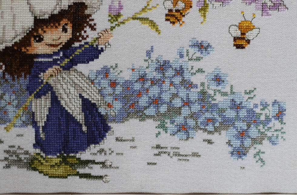 Miniaturbild: Preloved Framed Victoria Plum and Bumblebee cross stitch.