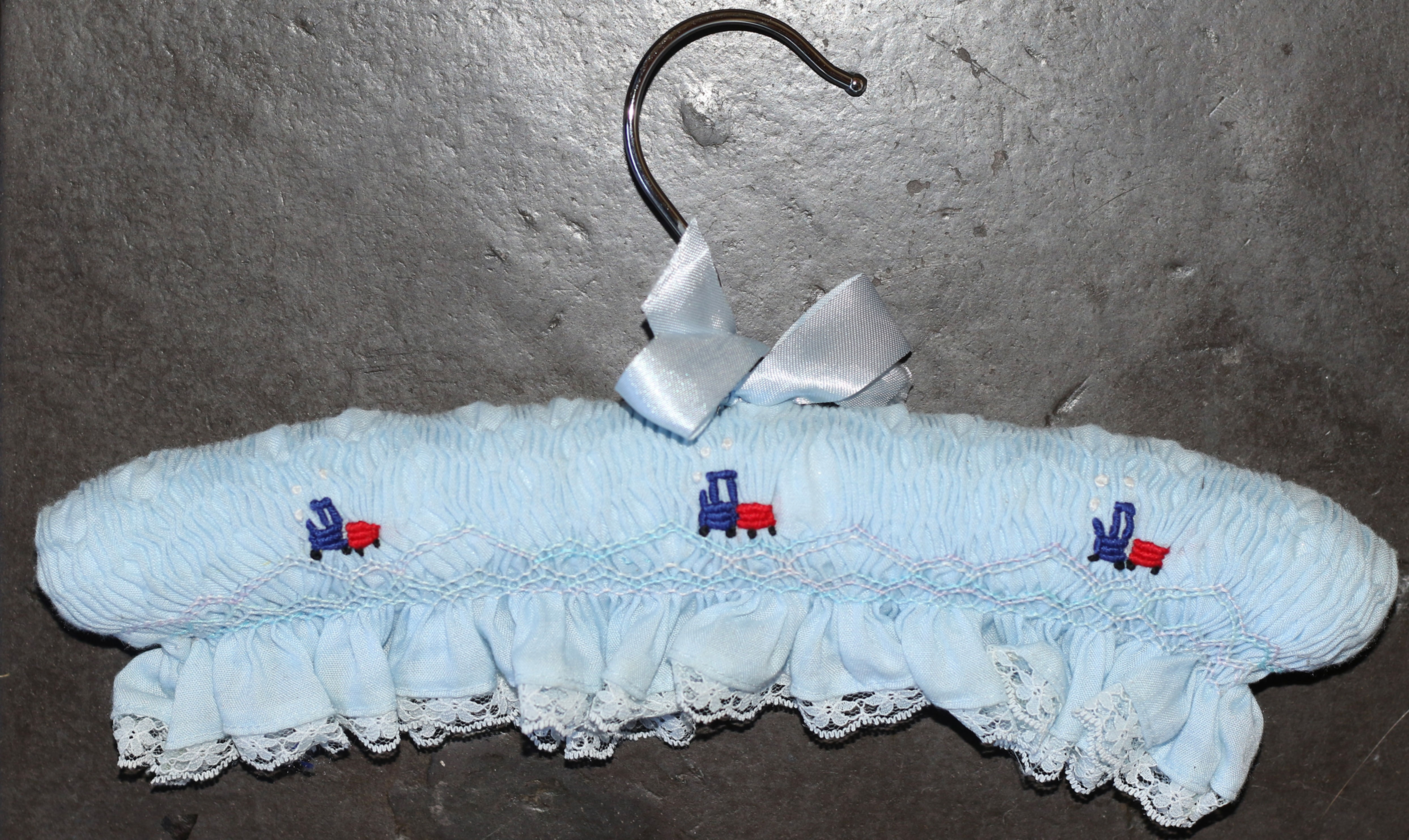 Preloved Fabric and Lace Smocked Coat hanger