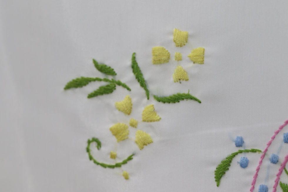 Miniatura: Preloved Embroidered floral cushion cover with ruffle edges.