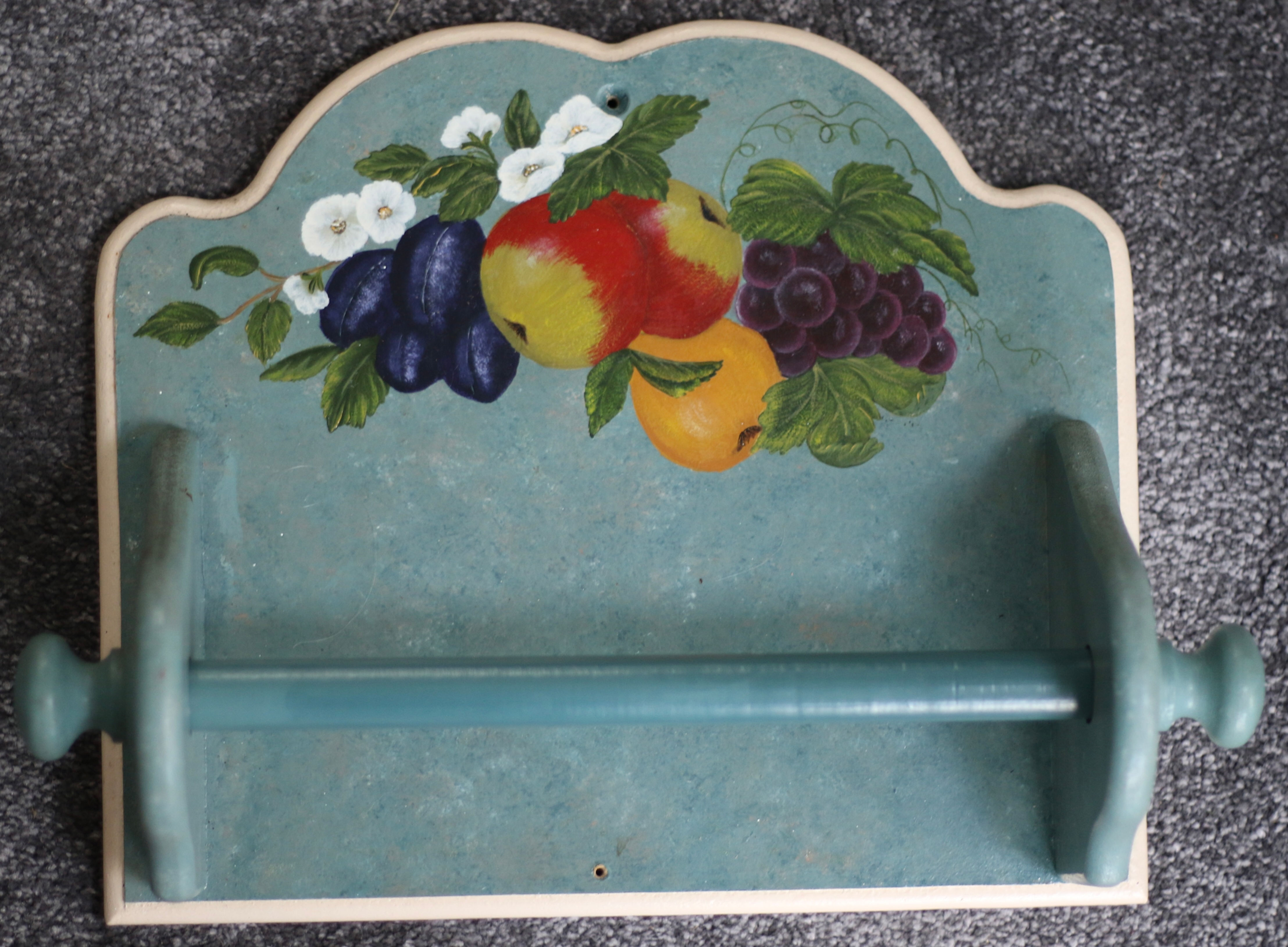 Preloved Wooden Paper Towel Holder, Wooden Floral Towel Holder