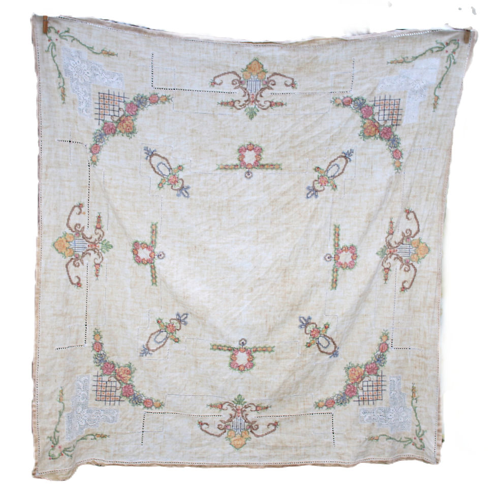 Miniaturbild: Preloved Embroidery Tablecloth, Embroidered Floral Tablecloth
