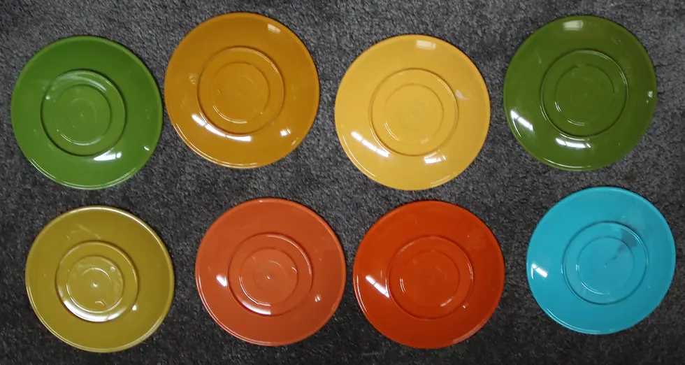 縮圖：Preloved Set of Eight British Plastics Saucers , Colourful Saucers Set