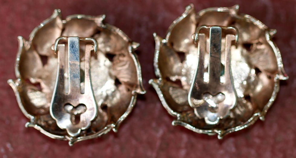 Miniature : Preloved Vintage Pair of clip-on earrings with glass centre