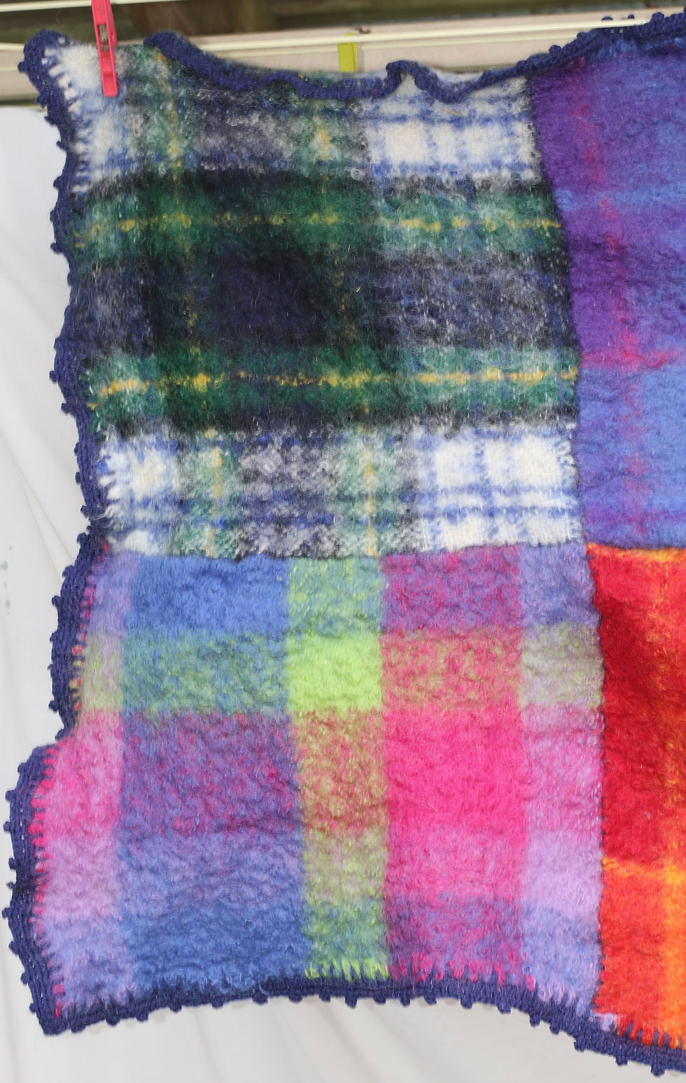 Miniaturbild: Preloved handmade patchwork rag quilt, Wagga, fulled woollen knee rug