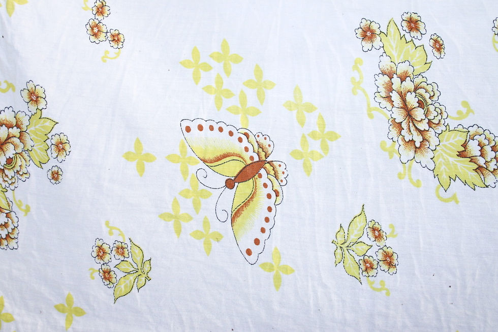 Miniature : Preloved Flower and Butterfly Fitted Sheet, Vintage floral sheet