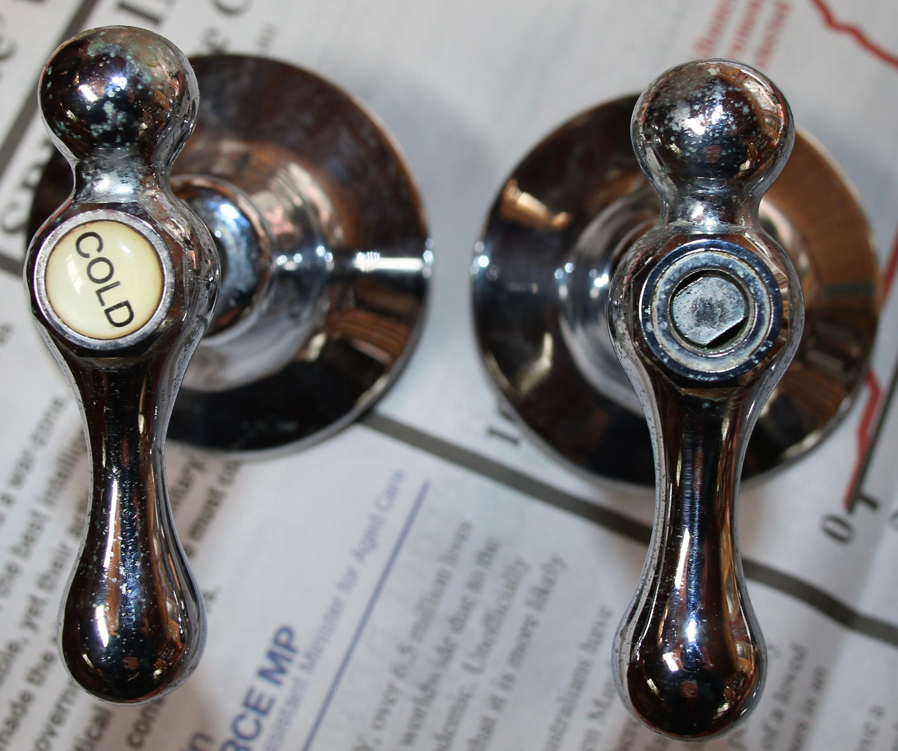 Preloved Vintage metal taps with spout and copper connector pipe - Metal Tapware
