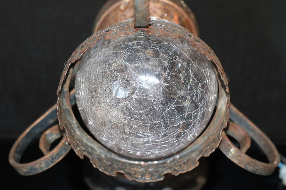 Thumbnail: Preloved Vintage or antique metal wall sconce with a clear, crackle glass globe