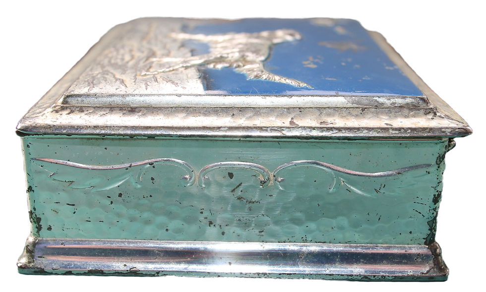 Miniatura: Preloved Vintage Metal Dog Box with Pointer Dog, Hunting Dog Box