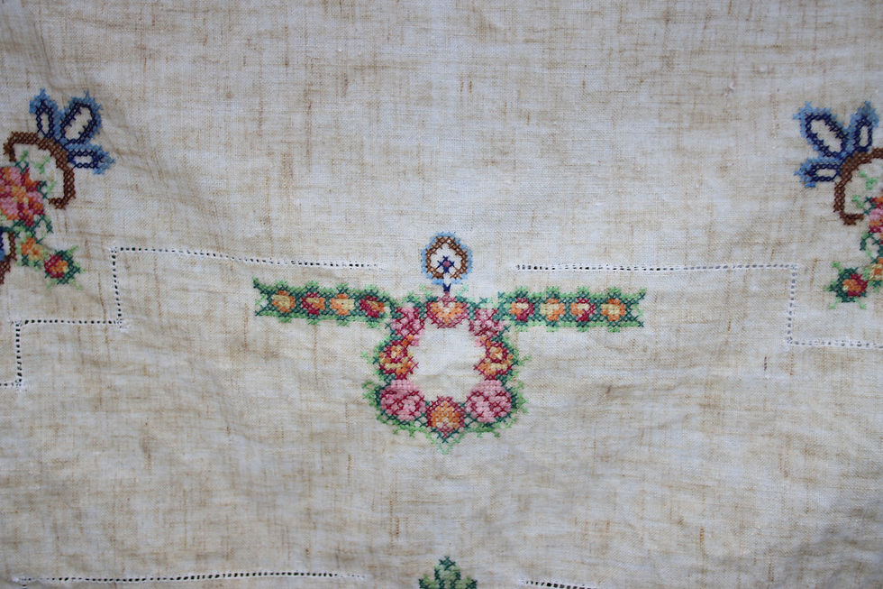 Miniaturbild: Preloved Embroidery Tablecloth, Embroidered Floral Tablecloth