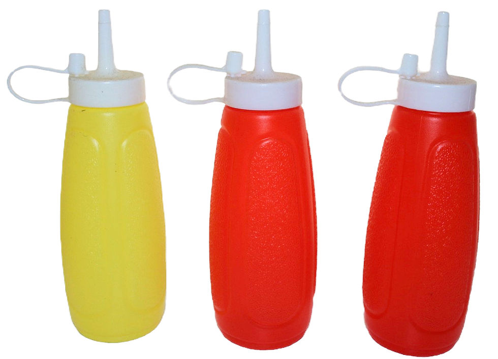 Preloved Plastic Condiment Bottles , Retro Sauce Bottles