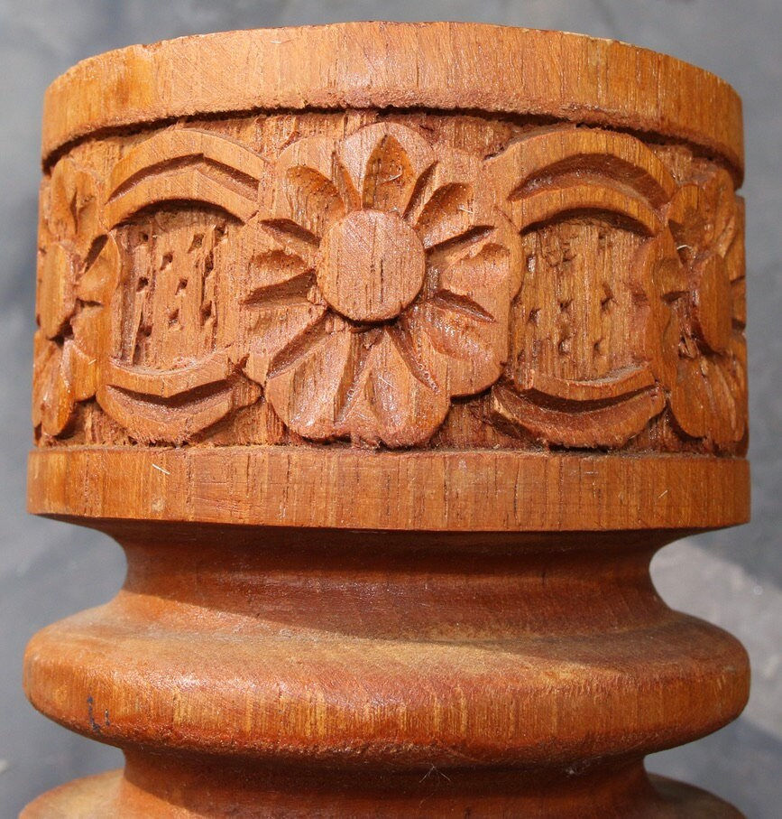 Preloved Carved wooden candle holder , Wooden Candlestick Holder