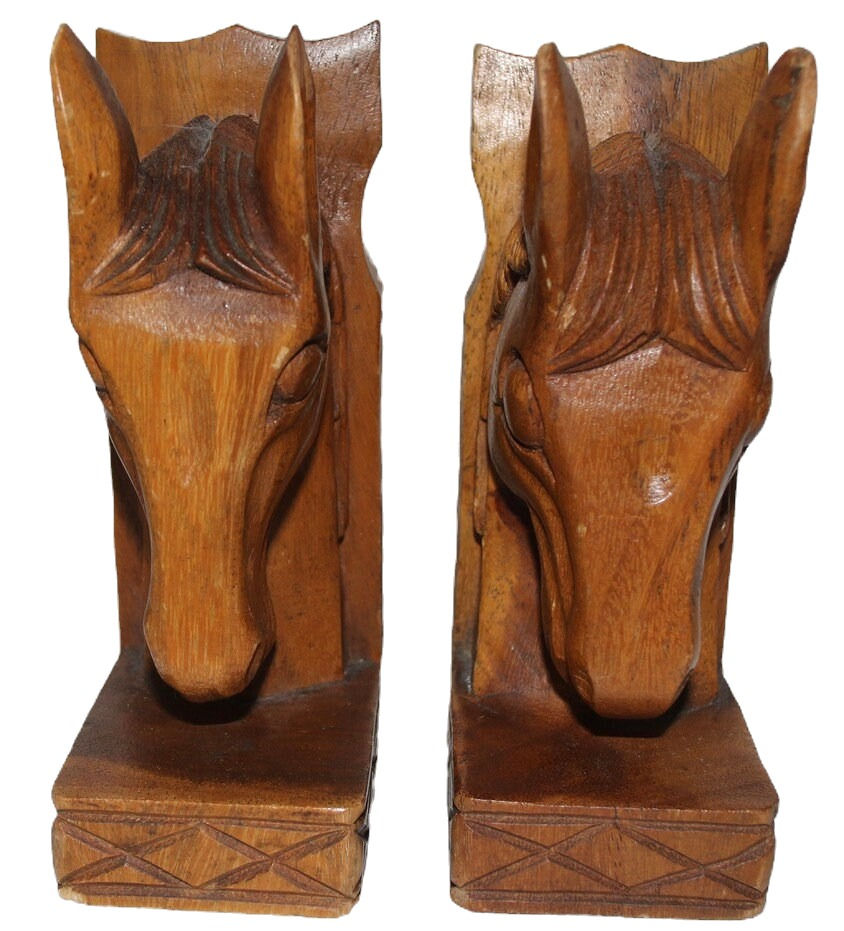 Thumbnail: Preloved Wooden Horse Head Bookends, Horse Bookends, Equine Bookends