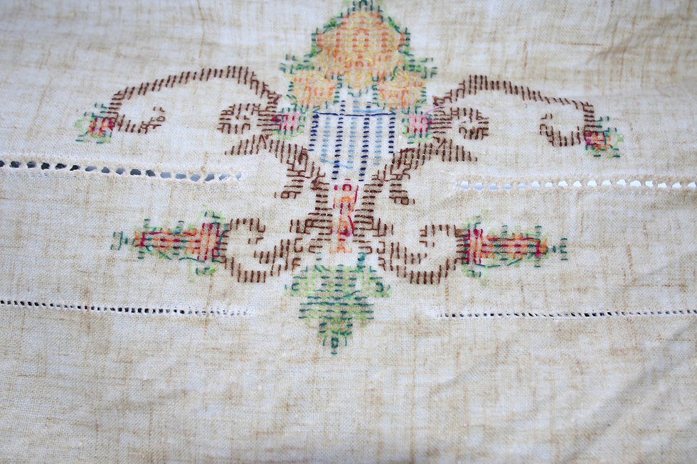 Miniaturbild: Preloved Embroidery Tablecloth, Embroidered Floral Tablecloth