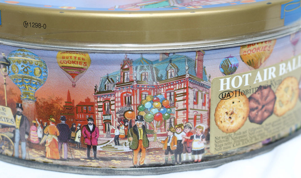 Miniaturbild: Preloved Jacobsen's Butter Cookie Biscuit Tin, Hot Air Ballooning Tin