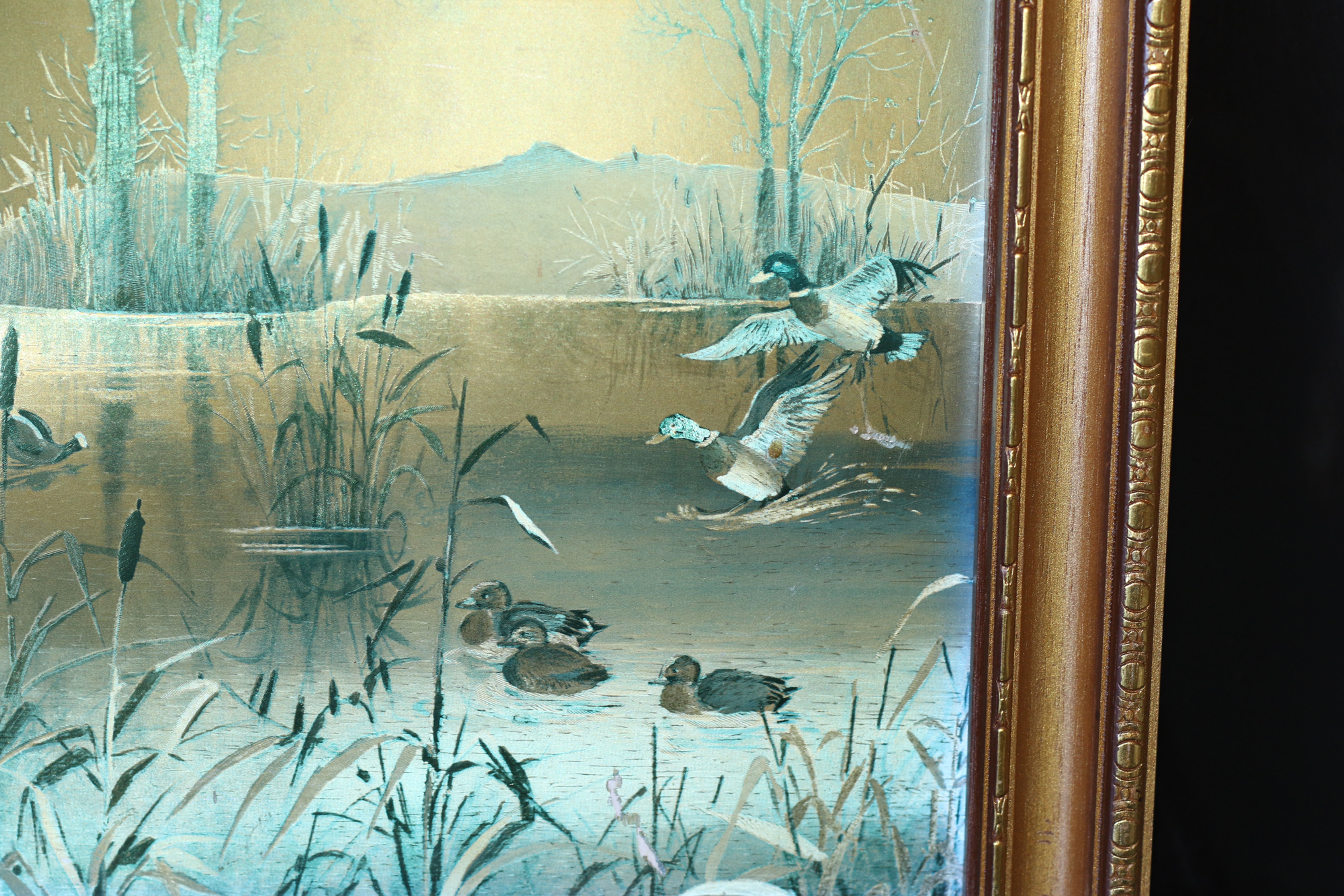 Preloved Vintage Mallard Ducks in Flight Foil Art