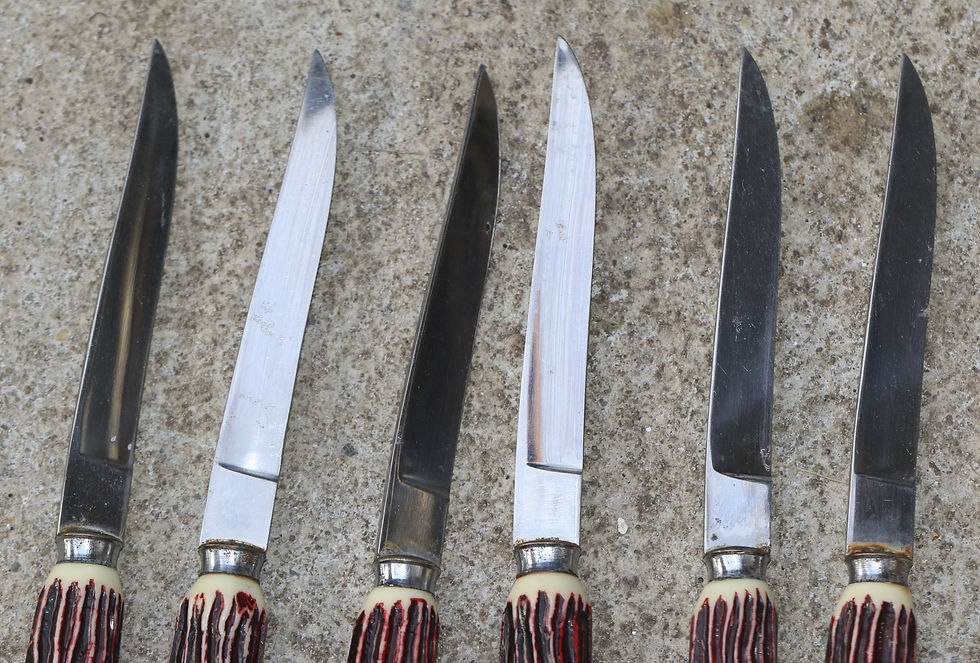 Miniatura: Preloved Vintage Faux Bois Plastic Handled Knives, Fake Antler Knives