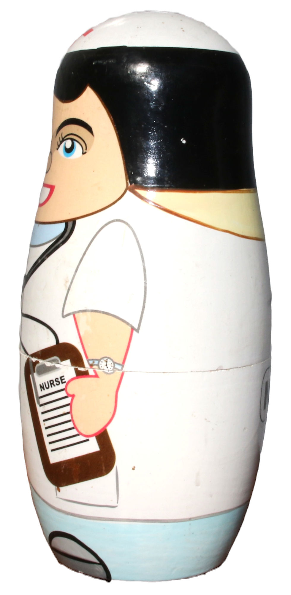 Miniature : Preloved Russian Babushka Nesting Doll, Wooden Nurse Stacking Dolls