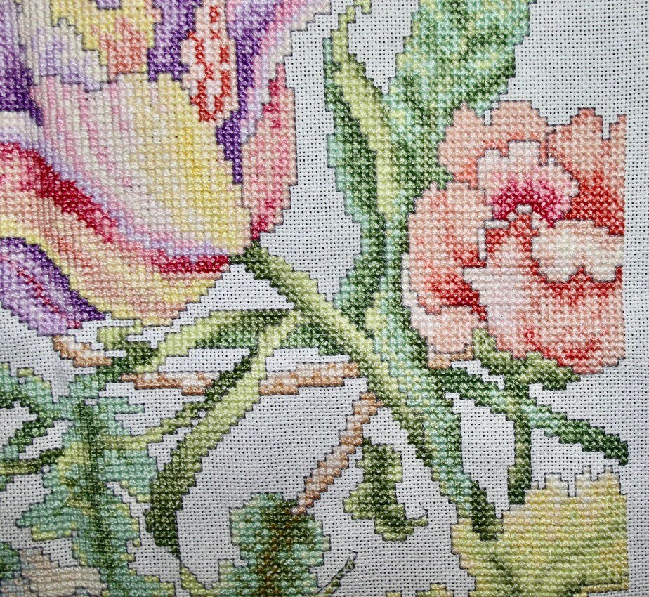 Miniature : Preloved Floral Embroidery, Floral Needlework, Partially Complete