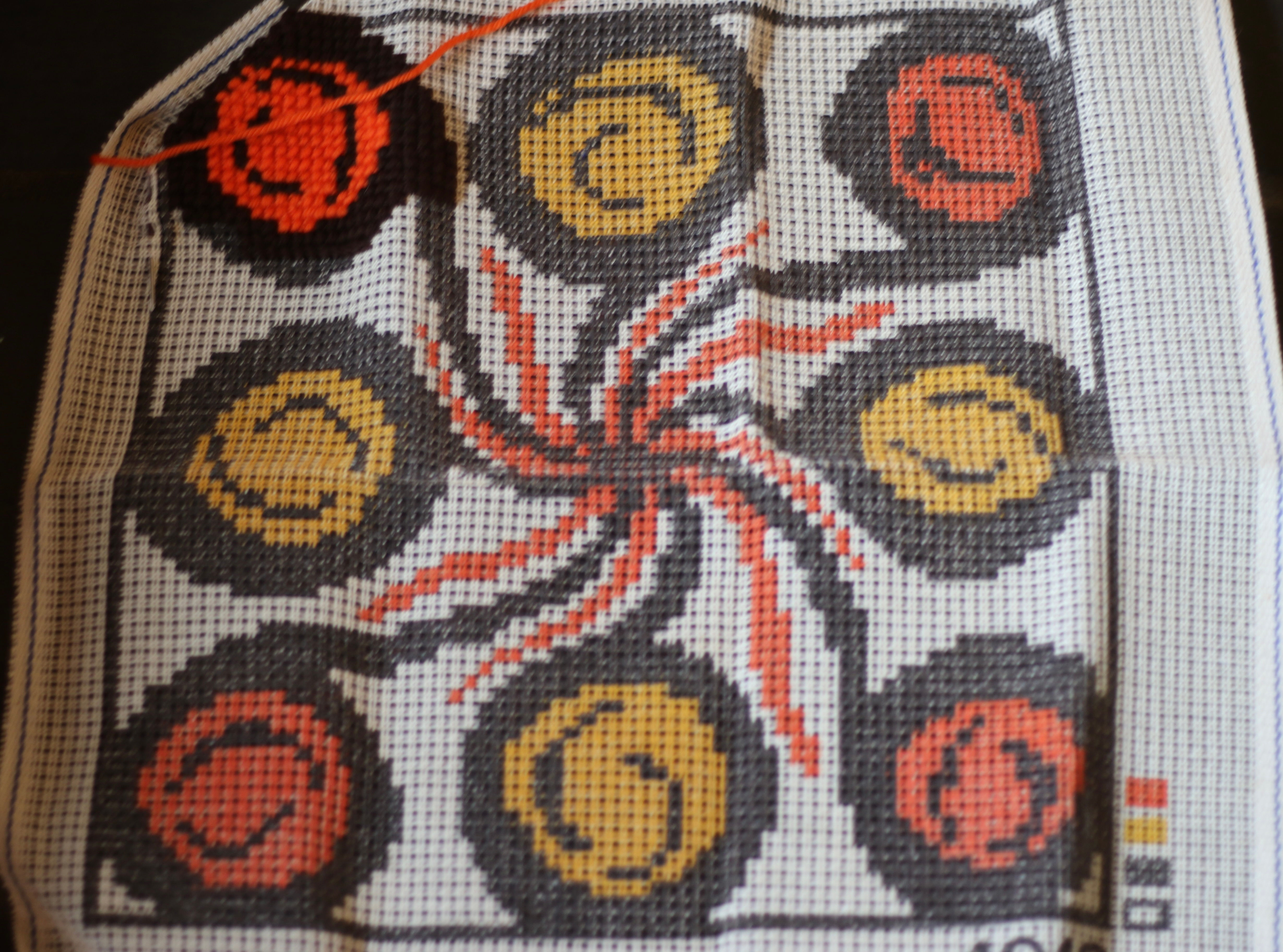 Preloved Vintage Gogo needlepoint or cross-stitch cushion kit.