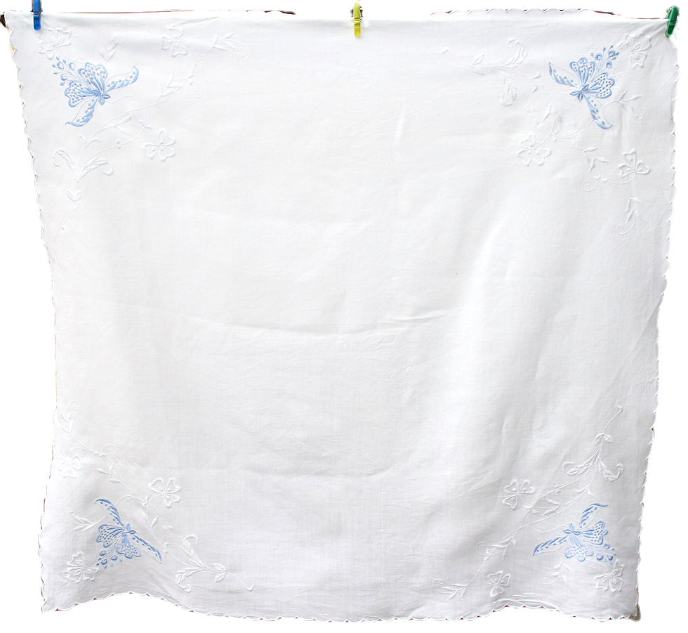 Thumbnail: Preloved Embroidery Tablecloth, Embroidered Floral Tablecloth