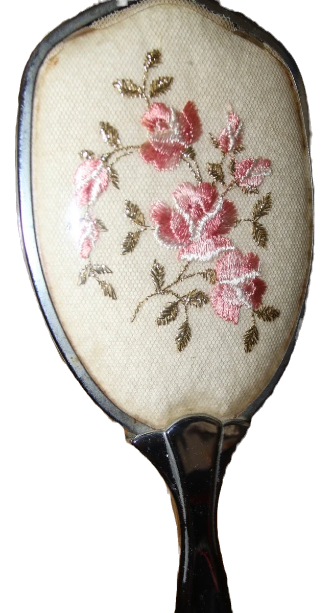 Thumbnail: Preloved Vintage hairbrush Set With Embroidered Flowers