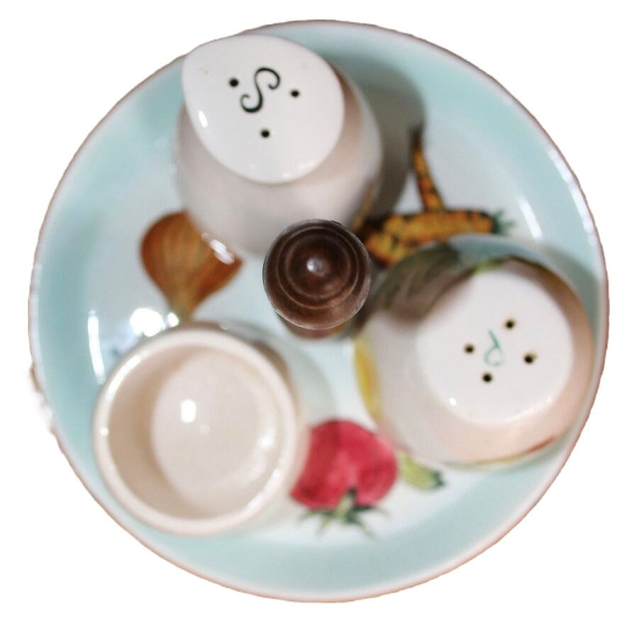 Miniaturbild: Preloved Ceramic Condiments On Wooden and Ceramic Caddy