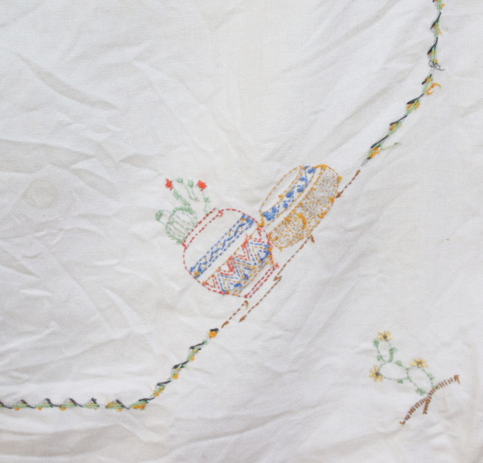 Miniature : Preloved Mexican Siesta Tablecloth, Mexican Sombero Tablecloth