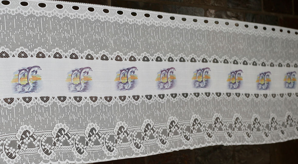 Thumbnail: Preloved Kitchen Lace Curtain Valance, Dolphins Cafe Curtain