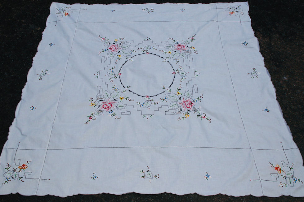 Miniatura: Preloved Hardanger Floral Tablecloth, Hardanger Embroidery , Hardangersø