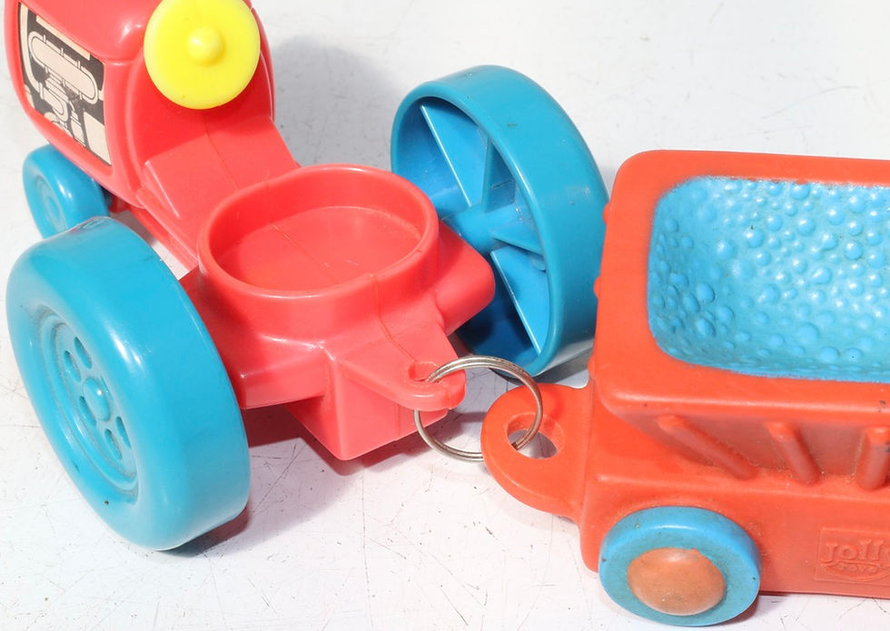 Miniatura: Preloved Vintage plastic Jolly Toys toy tractor with a pull-along trailer