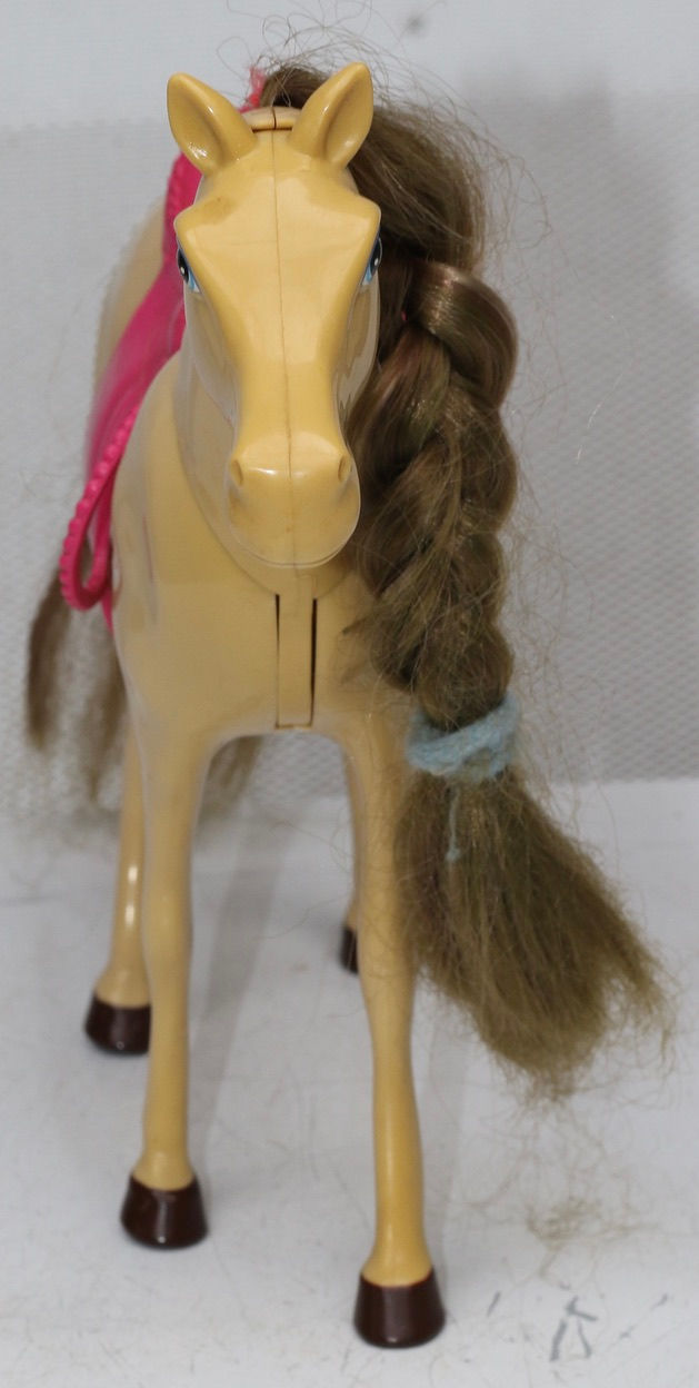Miniature : Preloved Genuine Simba Horse Toy, Plastic Barbie_Sized Horse With Pink Saddle