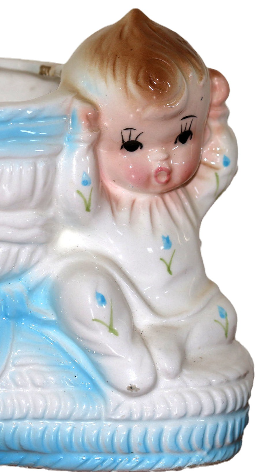 Preloved Ceramic Blue Bootie Planter, New Baby Ornament For The Nursery